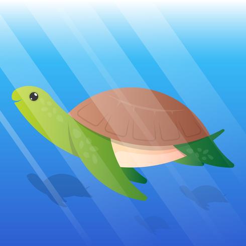 Lindo, tortuga, caricatura, submarino, ilustración vector