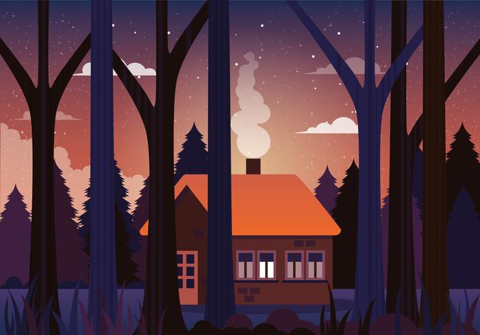 Casa del vector en la ilustración del bosque