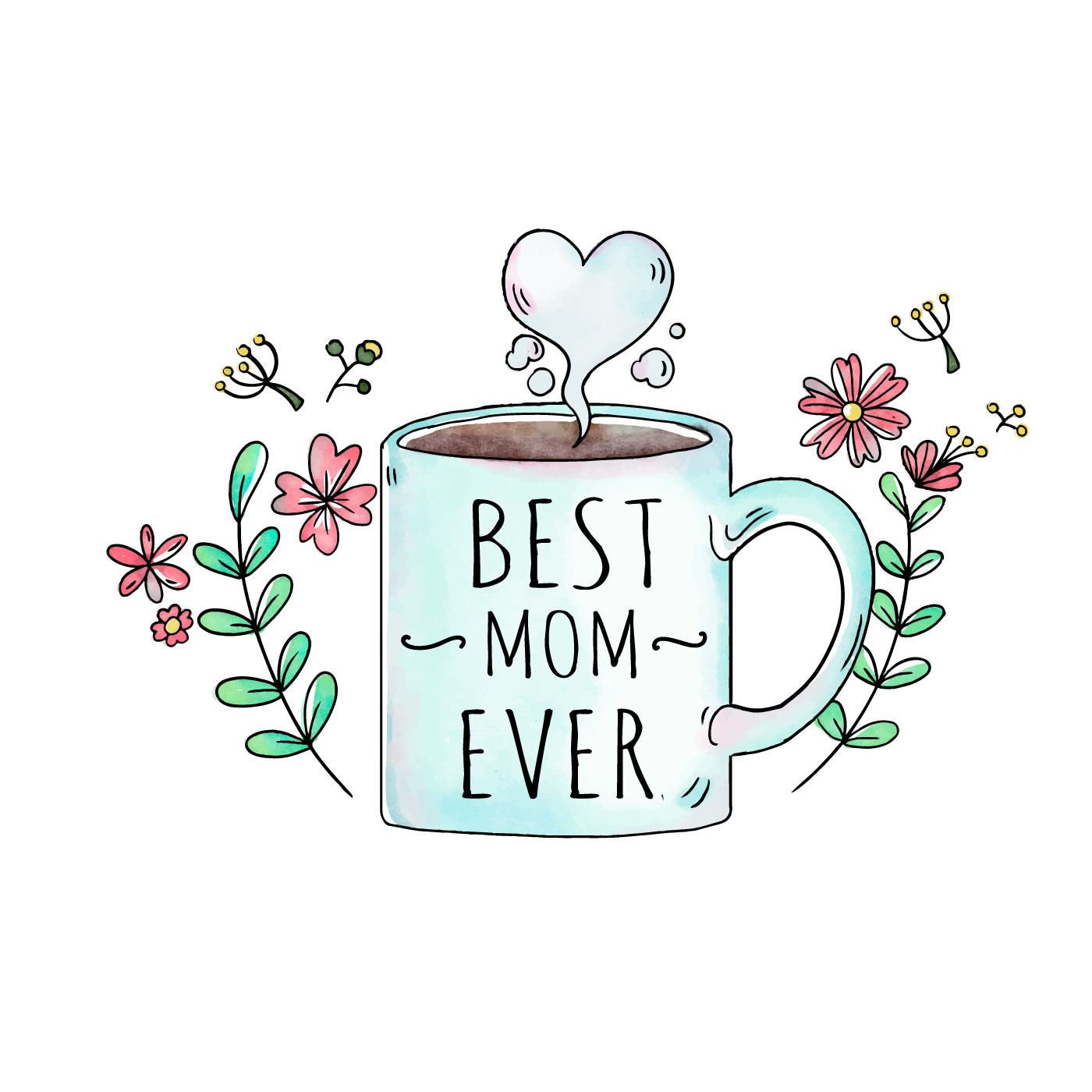 Download Cute Mug With Flowers And Leaves With Heart To Mother's ...