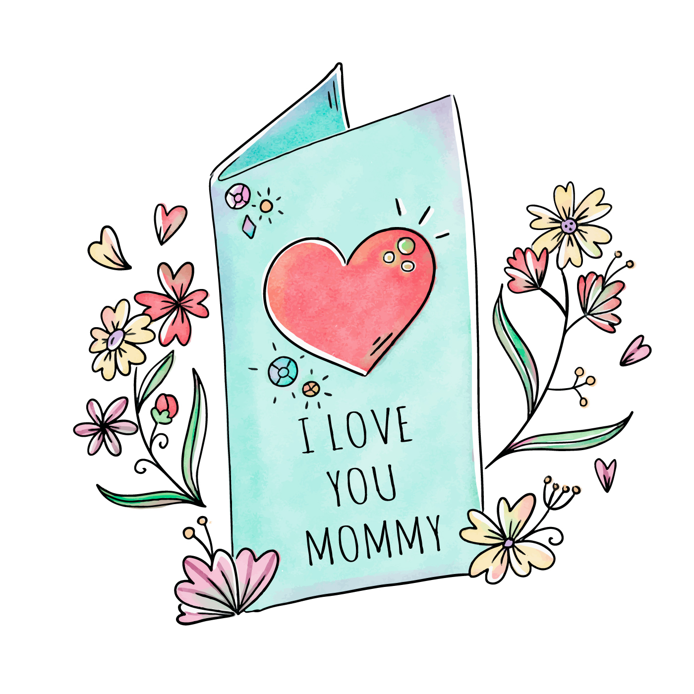 Cute Greeting Card With Flowers And Leaves To Mother's Day ...