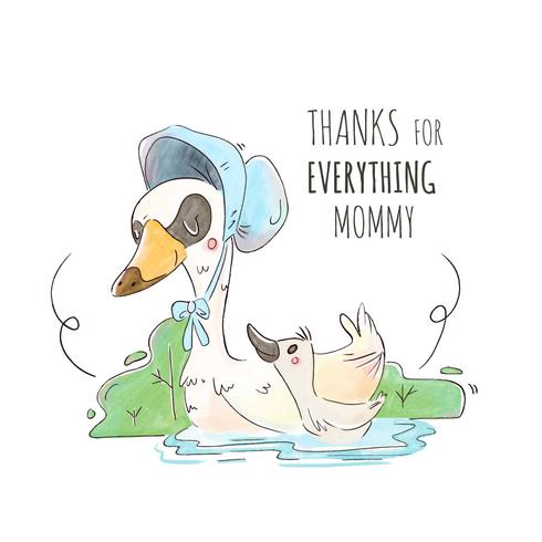 Cute Mom Goose With Son In the Water vector