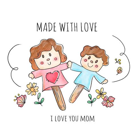 Cute Doll And Son Made With Palette And Flowers Around vector