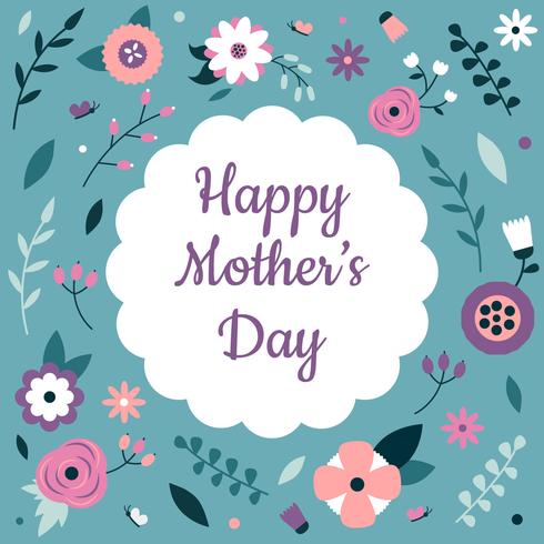 Cute Floral Elements With Blue Background To Mother\'s Day