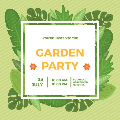 Plantilla plana del vector de la invitación de la fiesta de jardín