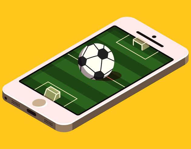 Campo de fútbol isométrico en el teléfono vector