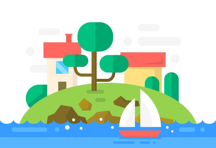 Flat Island with Houses vector