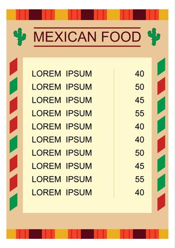 Mexican Food Menu With Illustration vector