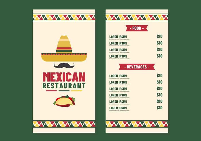 Vector de menú de restaurante mexicano