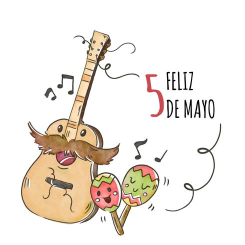 Cute Guitar Character With Maracas And Music Notes vector