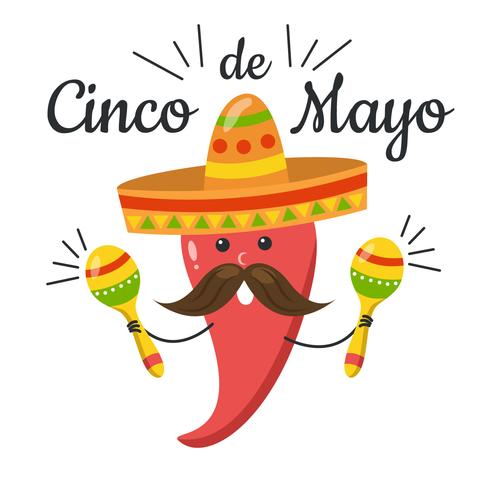 Cute Red Jalapeno With Maracas To Cinco De Mayo Day vector