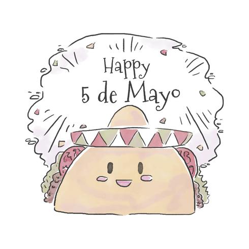 Lindo Taco mexicano sonriendo al Cinco de Mayo vector