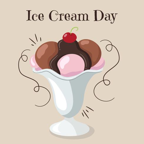 Chocolate Ice Cream Over White Cup With Cherry On The Top vector