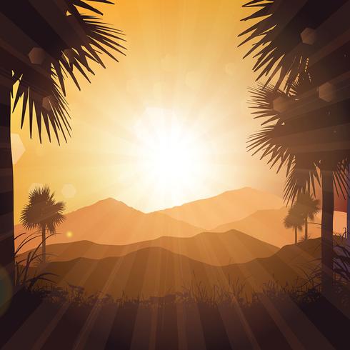 Tropical landscape at sunset vector