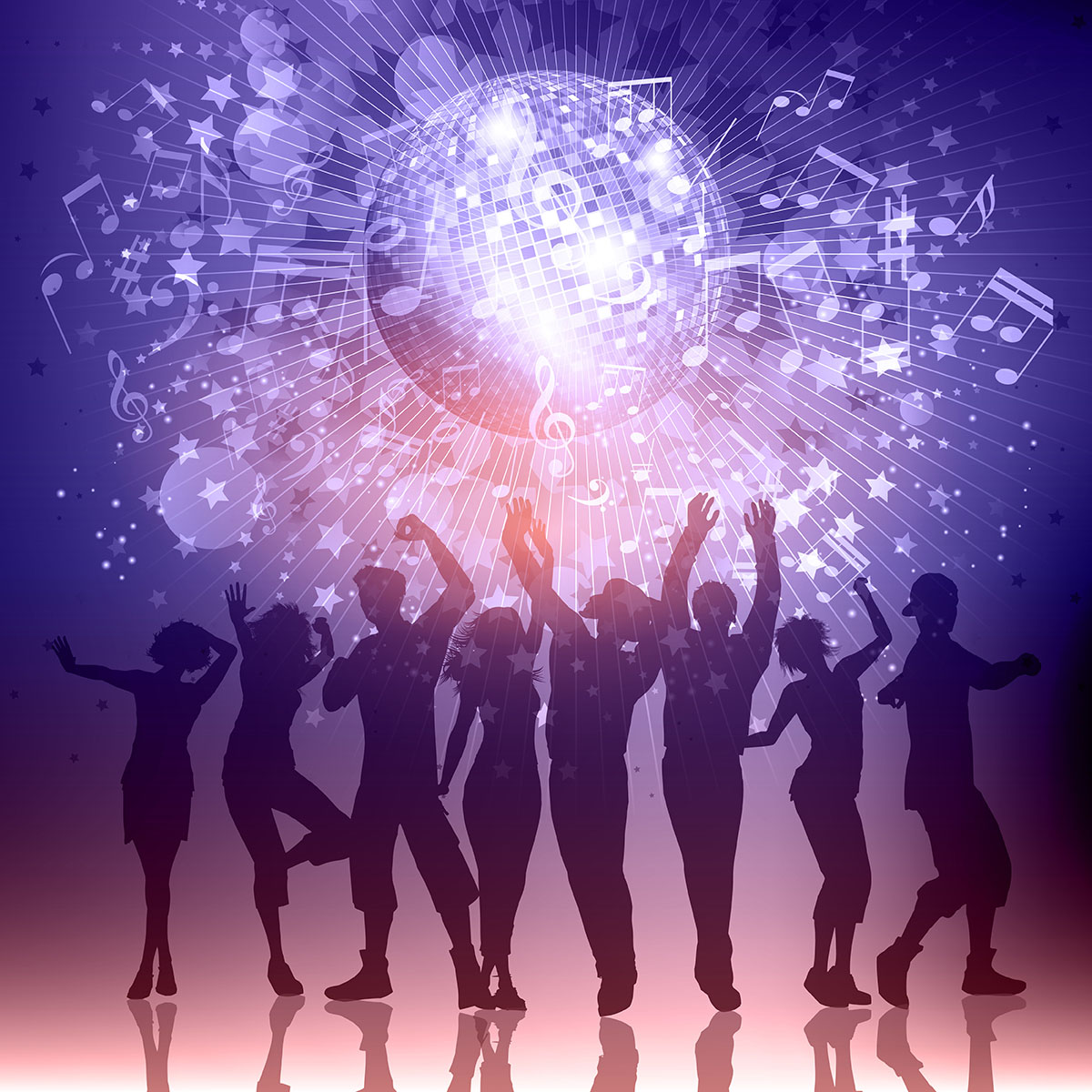 Silhouettes of party people on a music notes background 204050 Vector Art  at Vecteezy