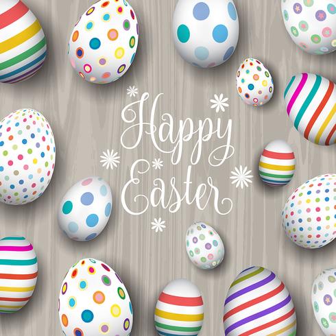 Easter eggs on wood background  vector