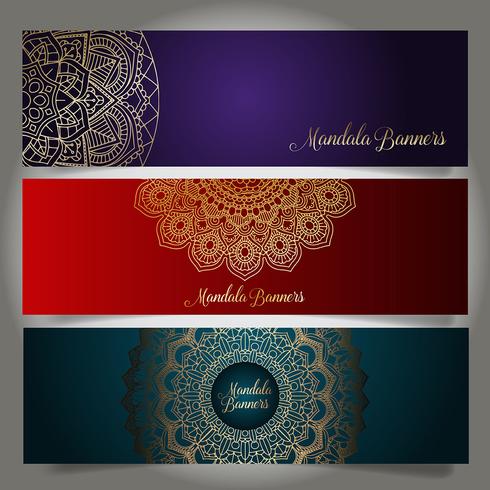 Banners de lujo con diseños de mandala. vector