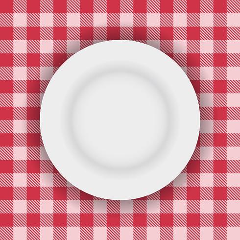 White plate on a table cloth vector