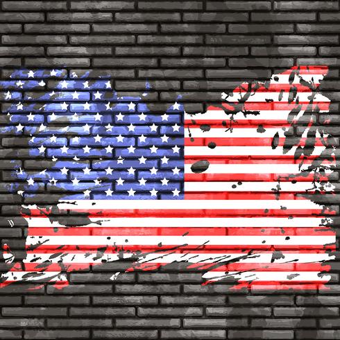 American flag on brick wall  vector