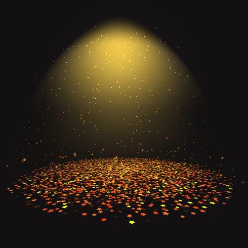 Gold star confetti under a spotlight  vector