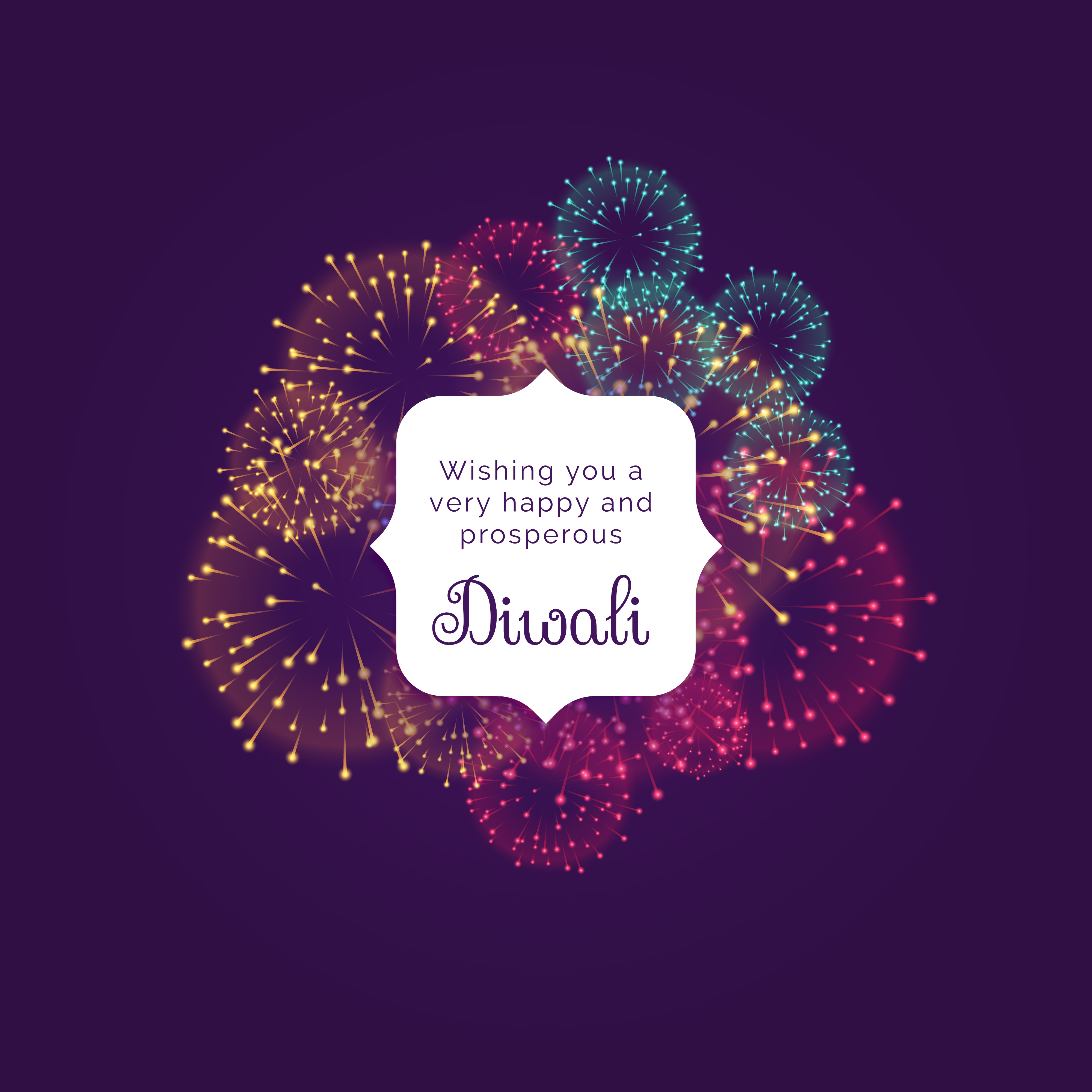 diwali wishes greeting card design with colorful fireworks