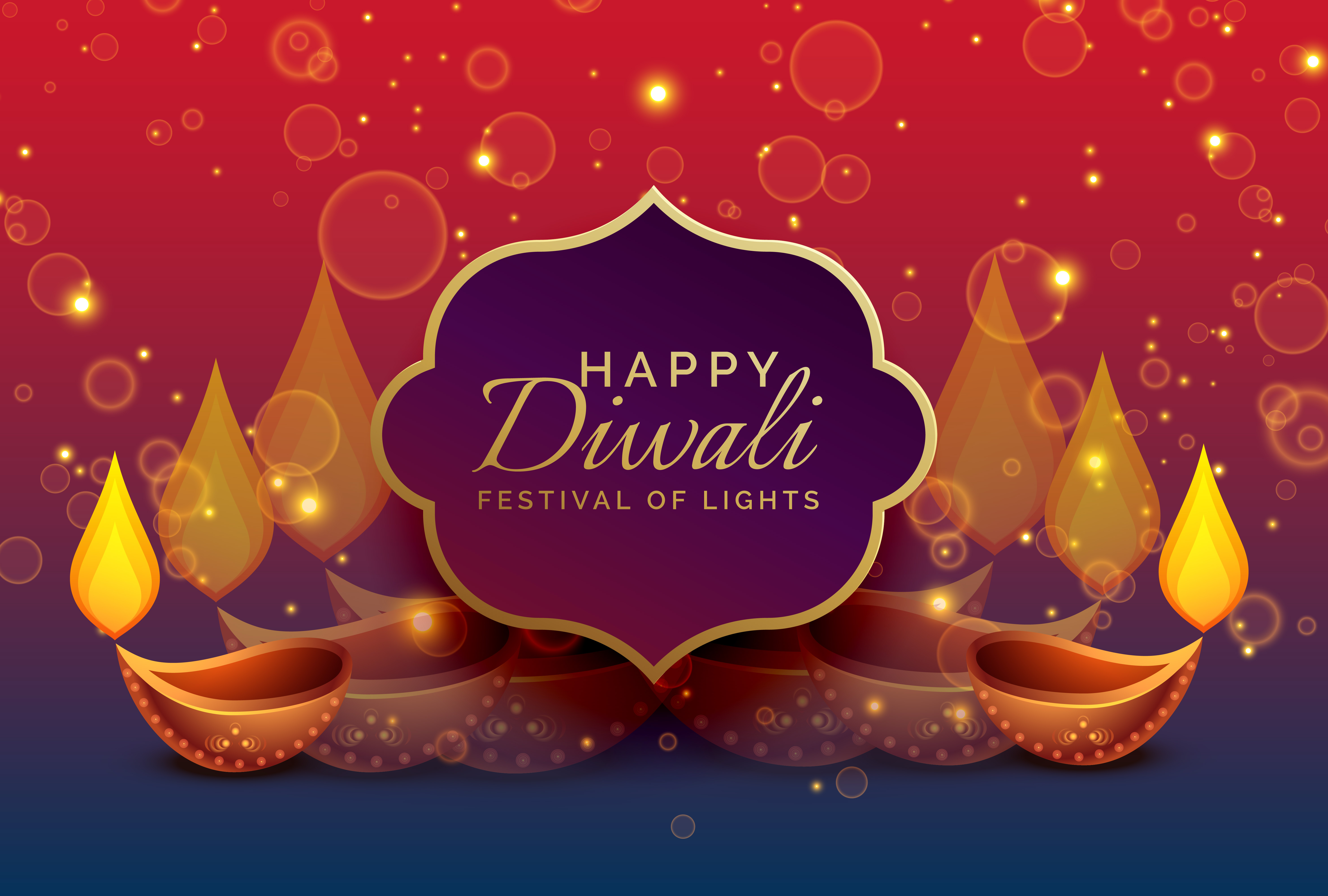 Beautiful Diwali Greeting Background With Diya And Sparkles Download 