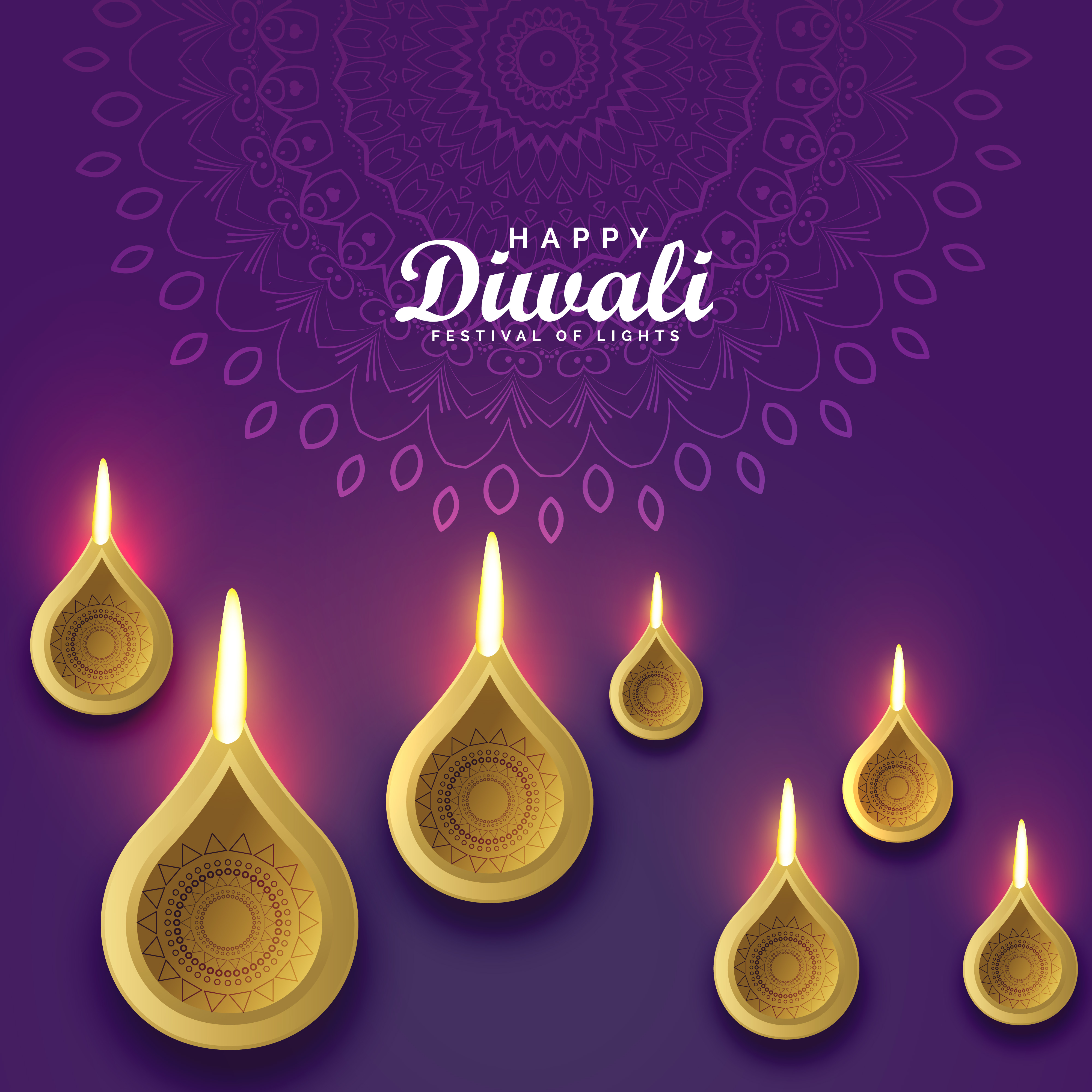 diwali greeting card design with golden diya Download Free Vector Art
