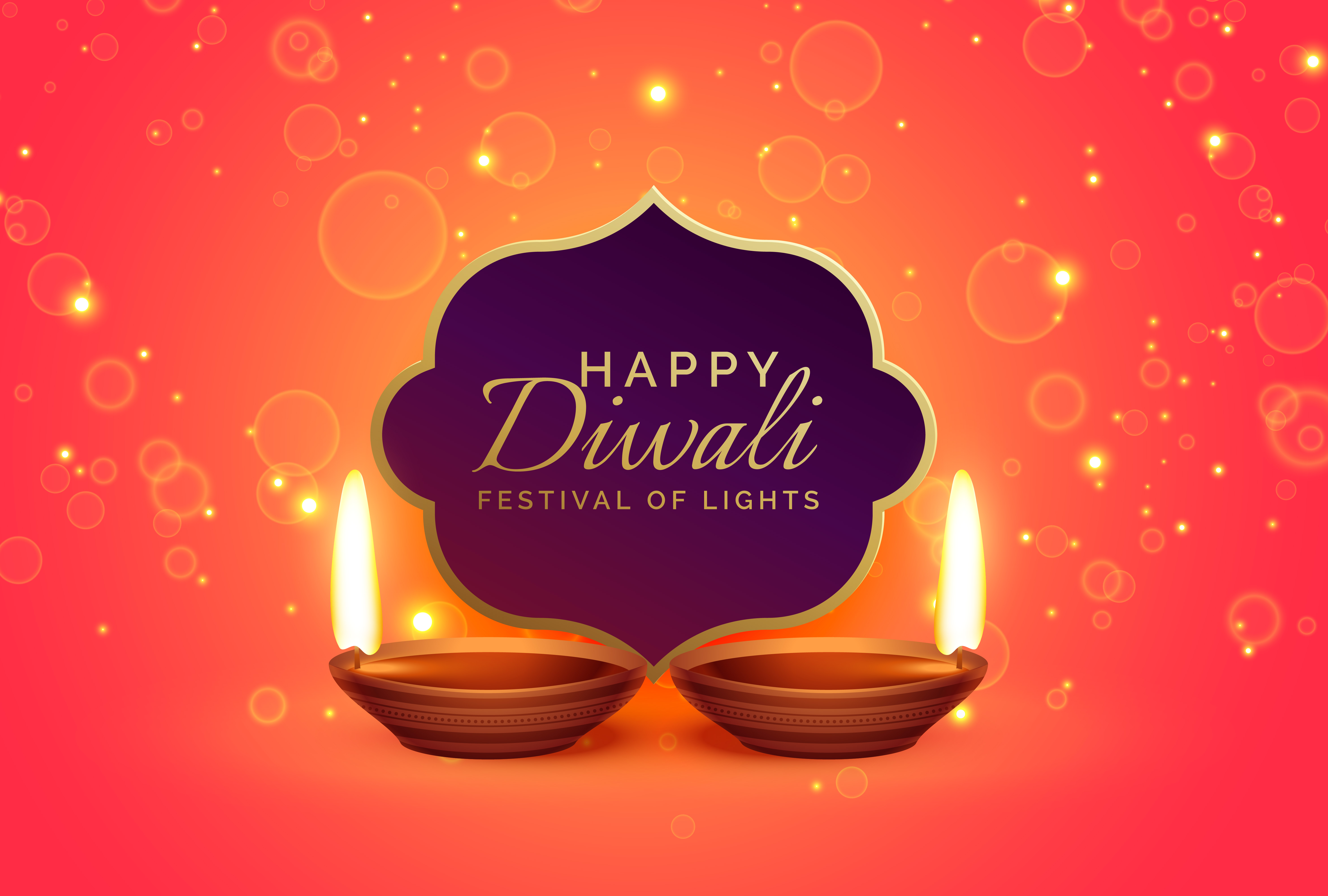 happy diwali design background with sparkles and diya - Download Free