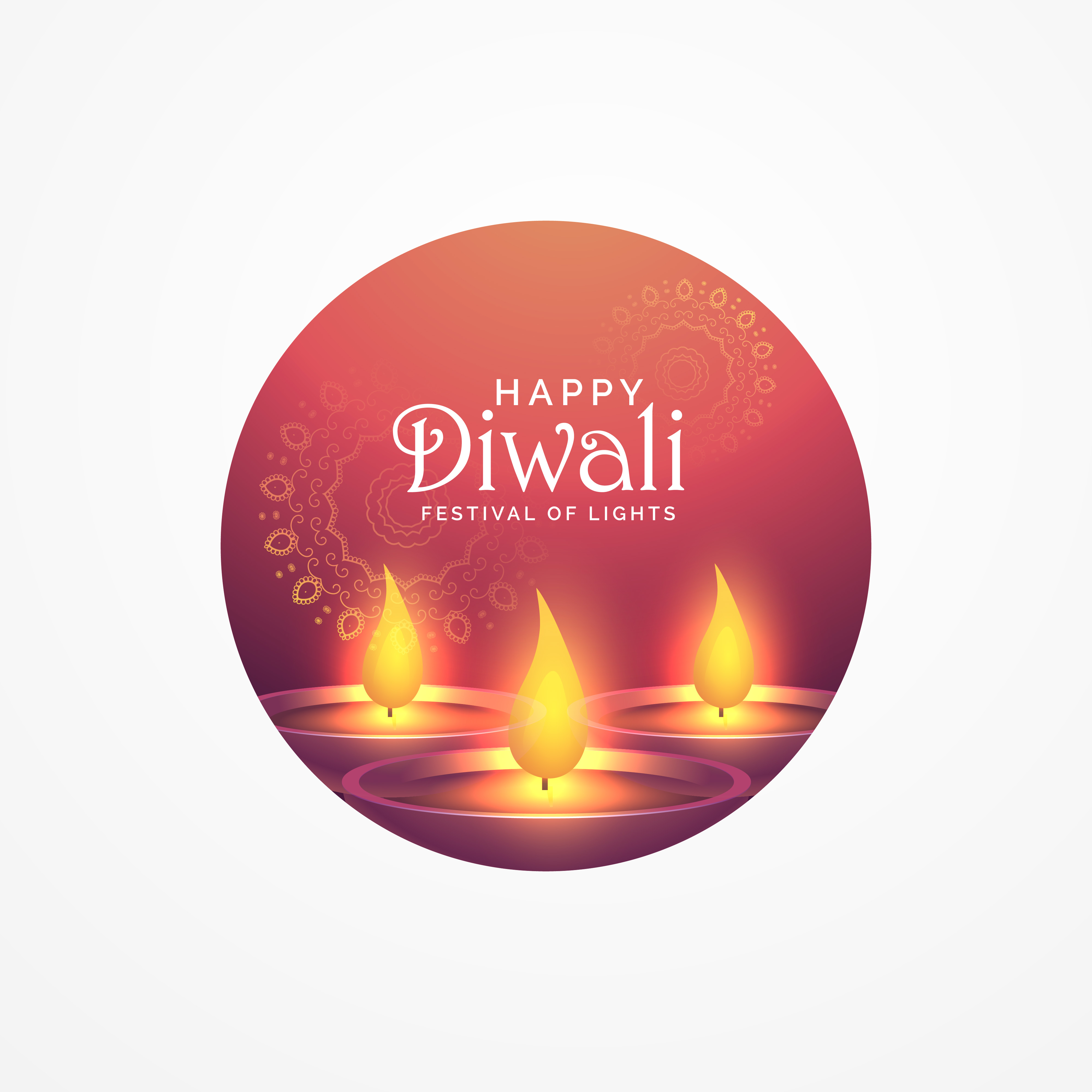 awesome diwali greeting card design with burning diya for
