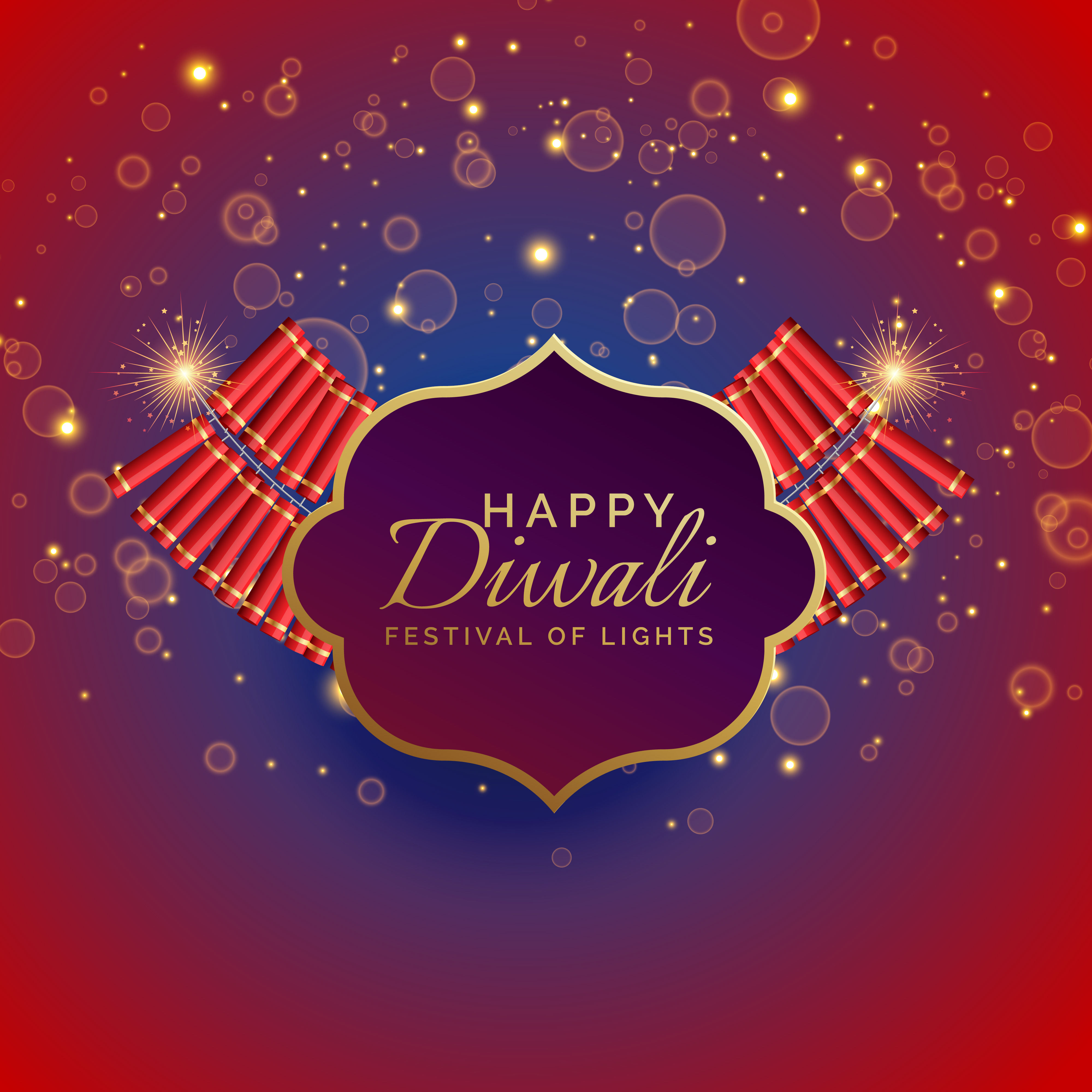 happy diwali background with burning crackers and sparkles - Download