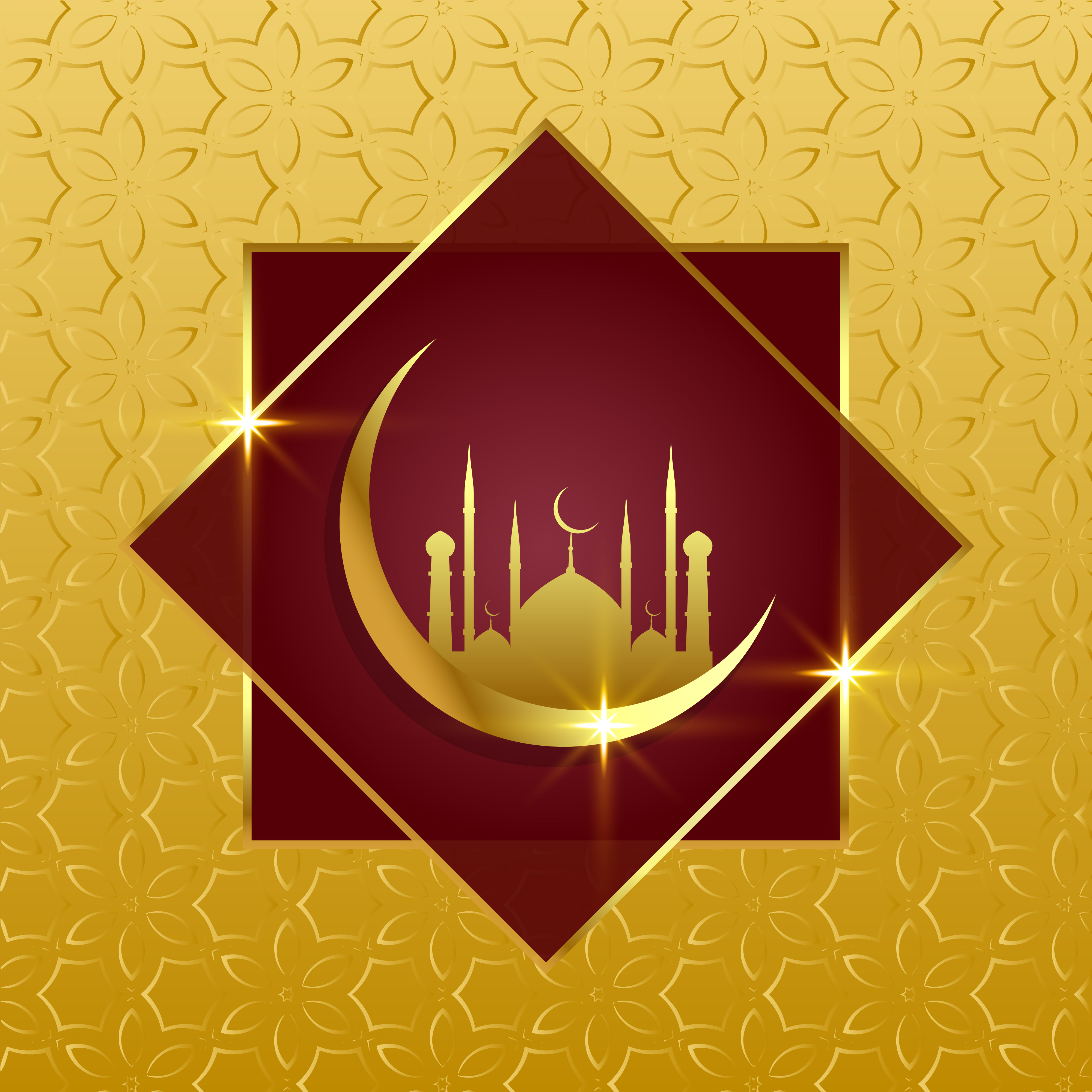 Islamic Background With Golden Moon And Mosque Download Free Vector