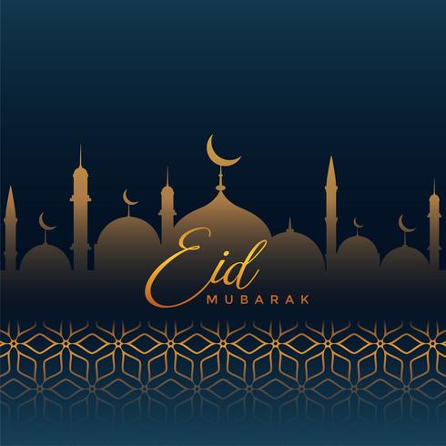 Eid mubarak greeting with mosque silhouette and islamic 