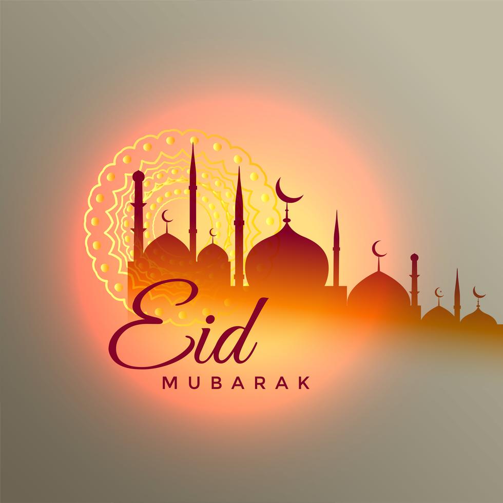 eid mubarak beautiful greeting design with mosque silhouette Download