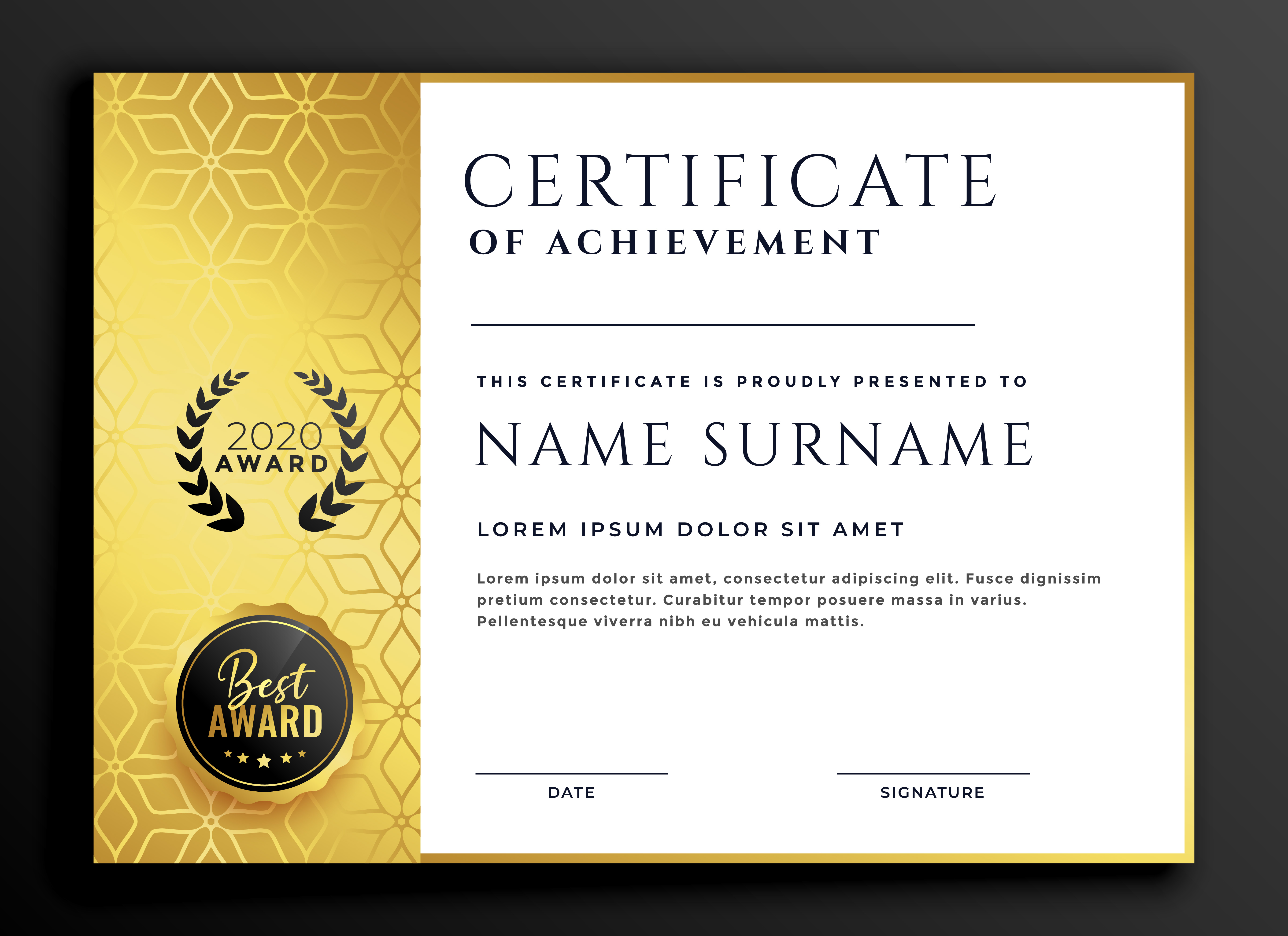 certificate template design with luxury golden pattern template certificate of recognition
