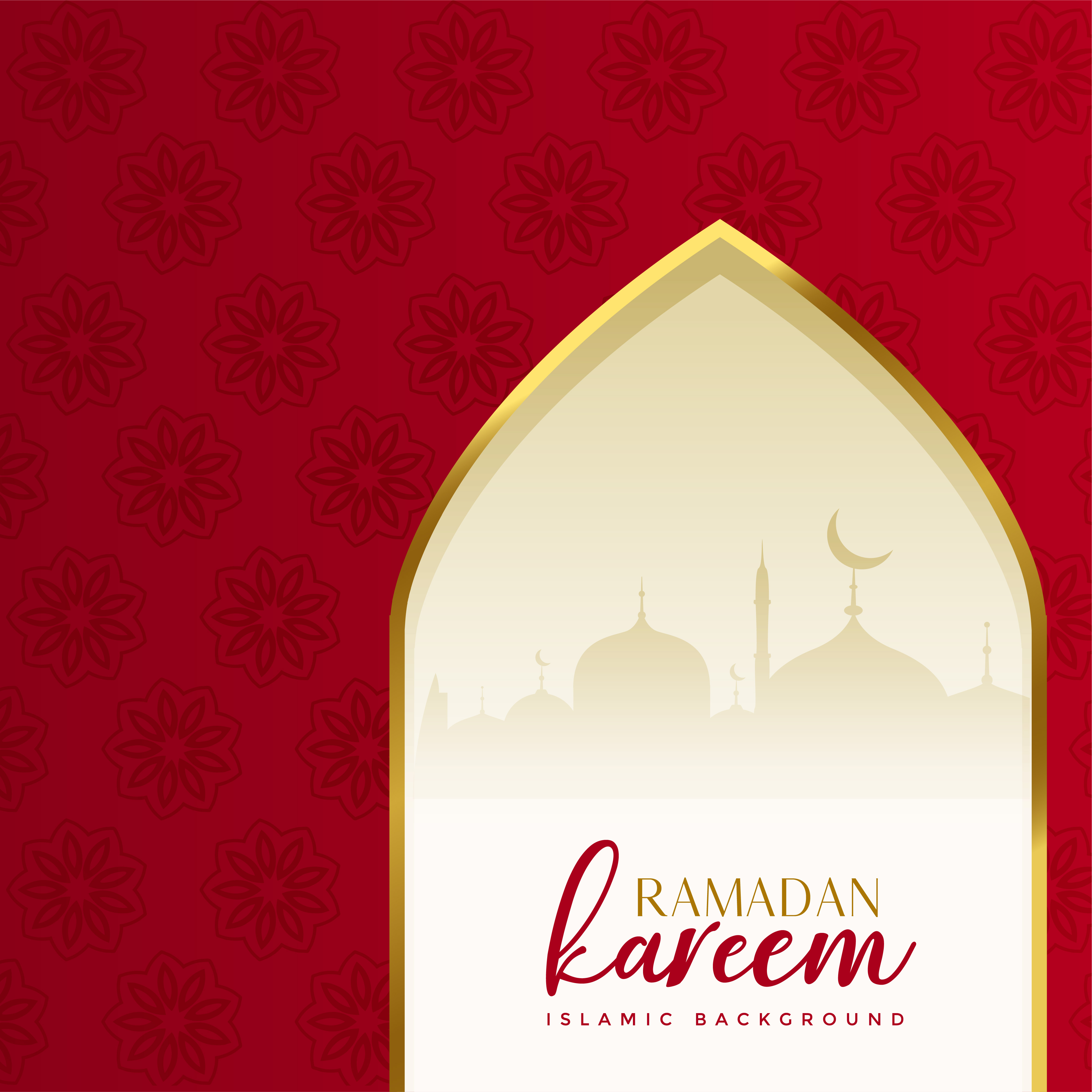 Red islamic ramadan kareem background with mosque door 