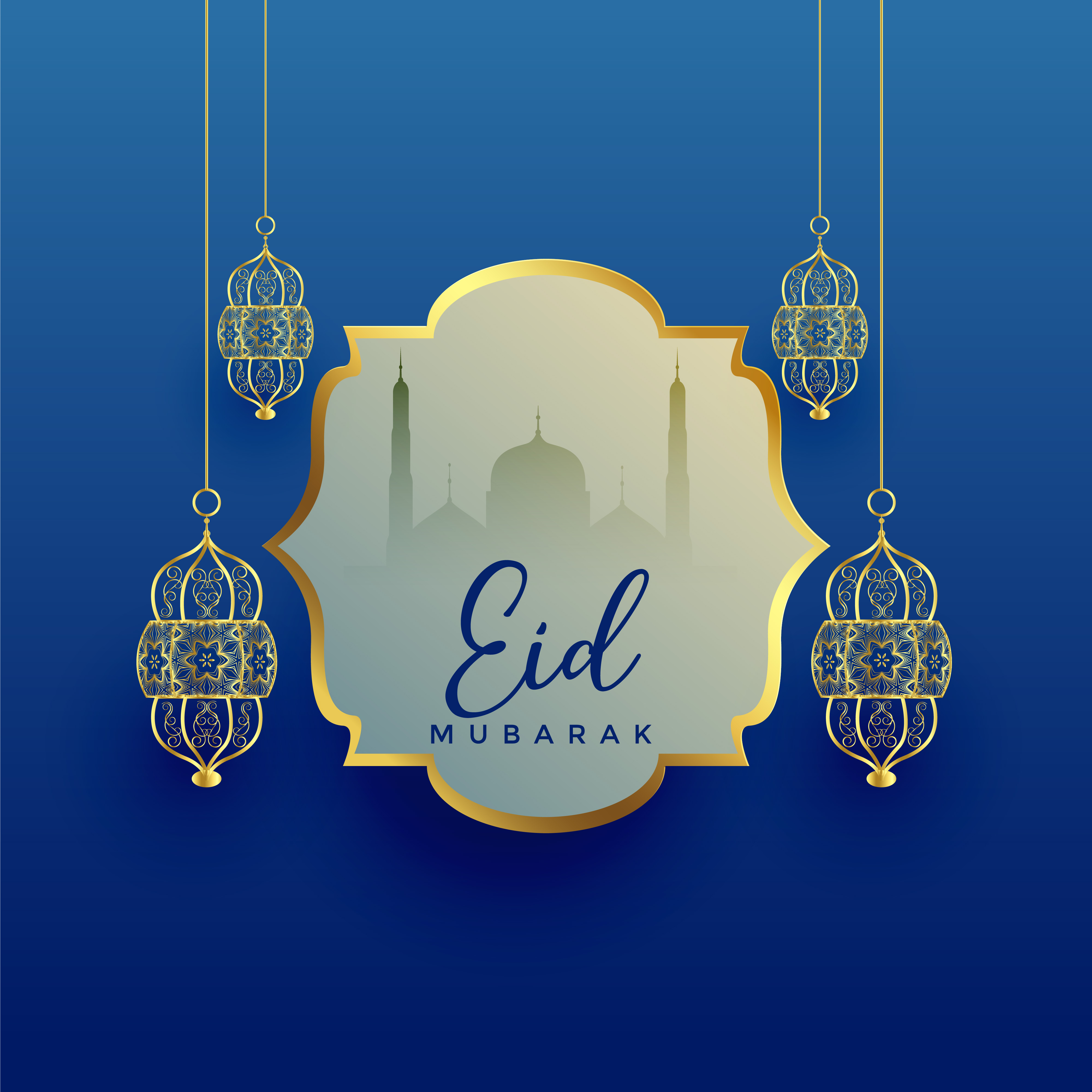 eid mubarak festival background with hanging lantern Download Free