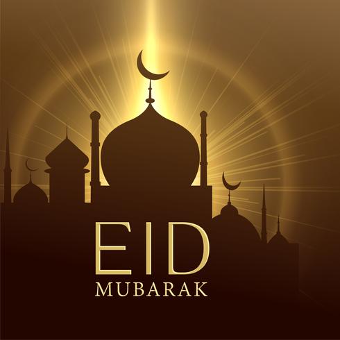 Mosque with glowing light, eid mubarak greeting - Download 