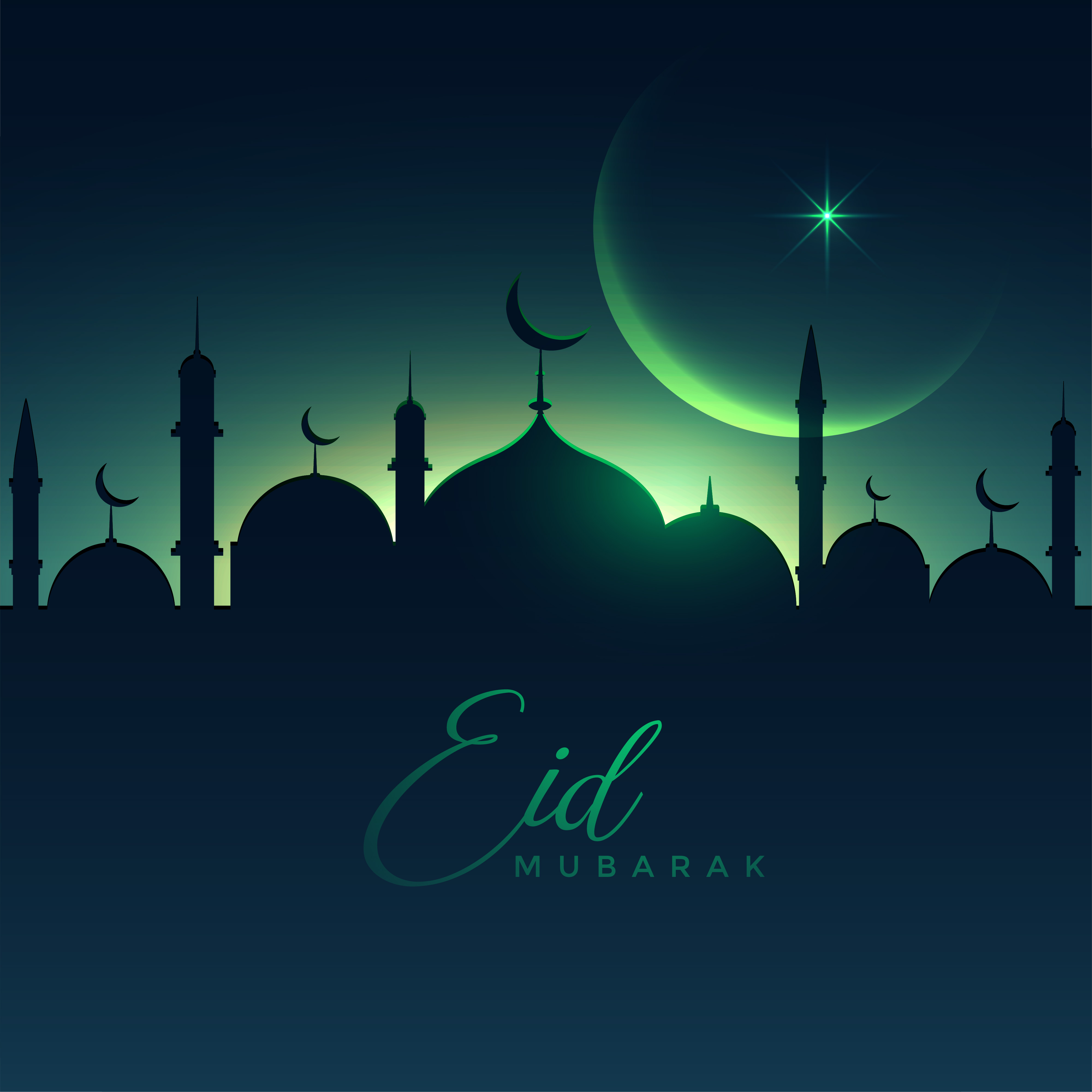 Beautiful Eid Mubarak Night Scene With Moon Download Free Vector Art