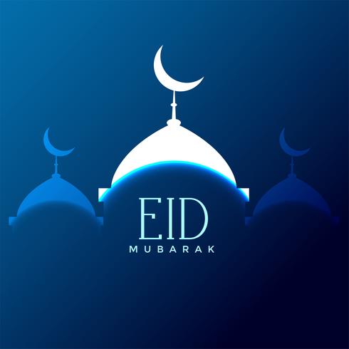 Eid mubarak mosque silhouette on blue background 