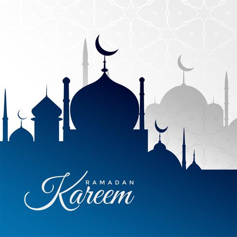 Ramadan kareem background with blue mosque silhouette 