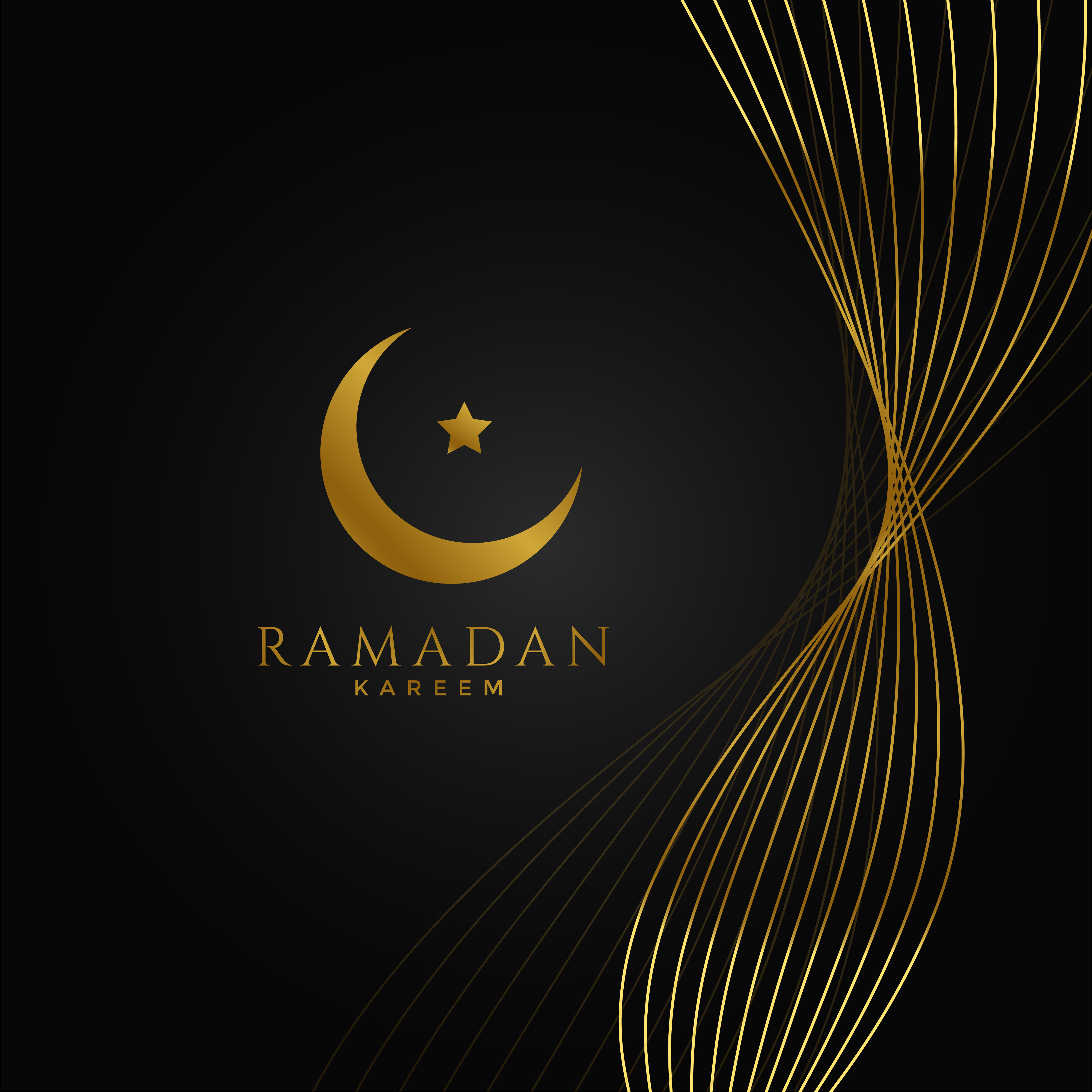Ramadan kareem background with golden wavy lines 