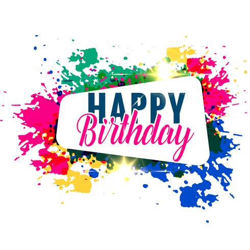 abstract colorful splash happy birthday greeting design