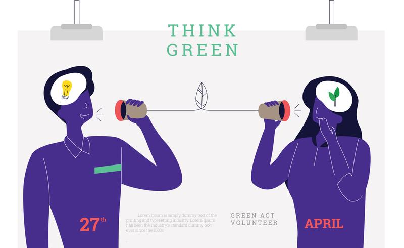 Think Green Poster Vector Flat People Go Green