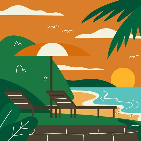 Beach Resort Sunset Vector