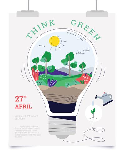 Think Green Poster Vector Flat Lamp Ideas Go Green