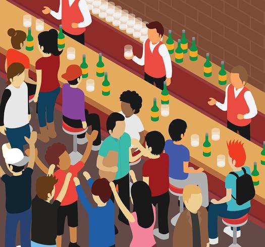 Isometric Crowded Bar Vector Illustration