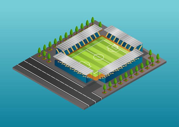 Isométrico, fútbol, ​​estadio, vector