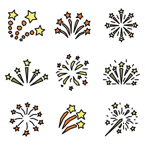 Set Of Outlined Fireworks vector