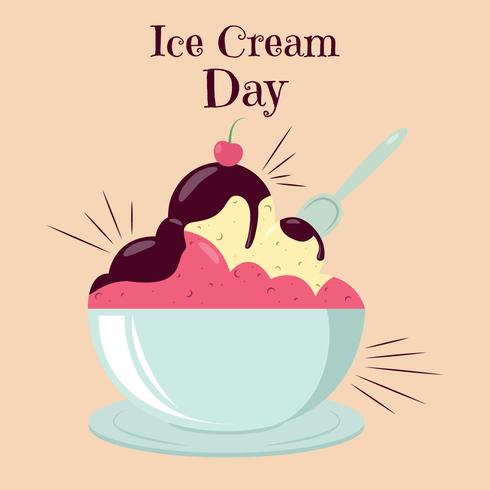 Background Ice Cream With Spoon And Cherry vector