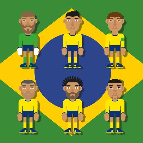 Personajes de fútbol brasileños ilustraciones planas Vector