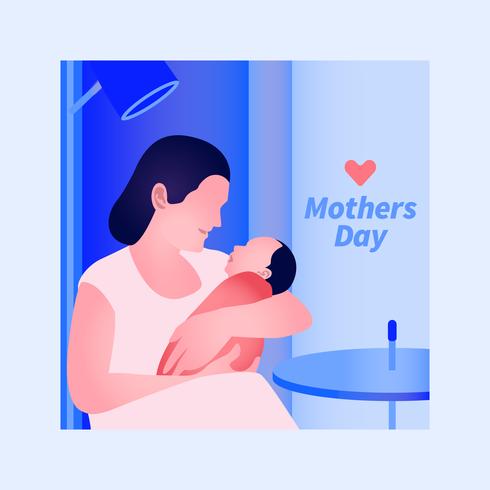 Elegant Modern Greeting Card Design With Mother And Baby Illustration vector